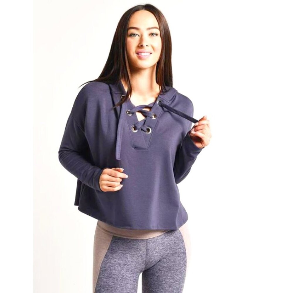 Beyond Yoga Women's Purple Over Tied Cropped Pullover